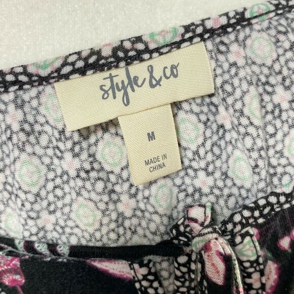STYLE & CO | sz M Women's Black Multi Floral Long Sleeve Knit Tie Front Blouse - Picture 3 of 5